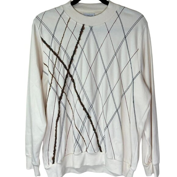 Nwot Bon Worth Embroidered Grandma Sweater Cream and Brown Size M - Picture 1 of 5